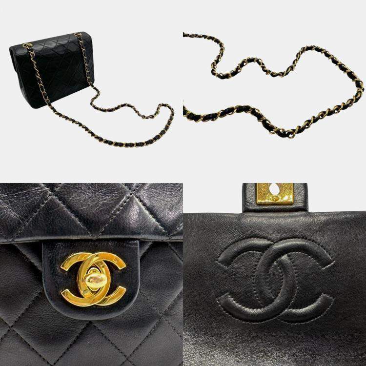 Pre Owned Chanel Black Gold Leather Matelasse Bag