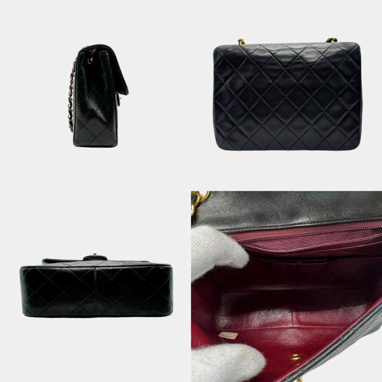 Pre Owned Chanel Black Gold Leather Matelasse Bag