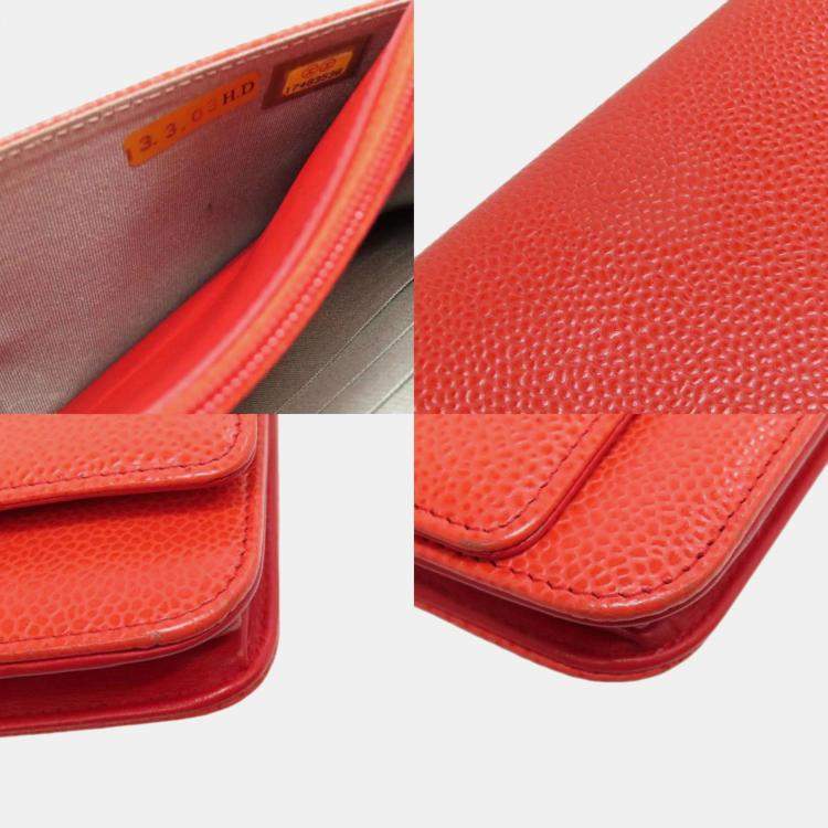 Pre Owned Chanel Caviar Skin Coco Mark Chain Wallet