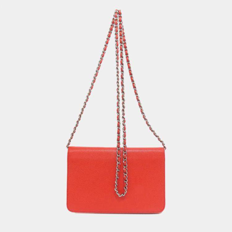 Pre Owned Chanel Caviar Skin Coco Mark Chain Wallet