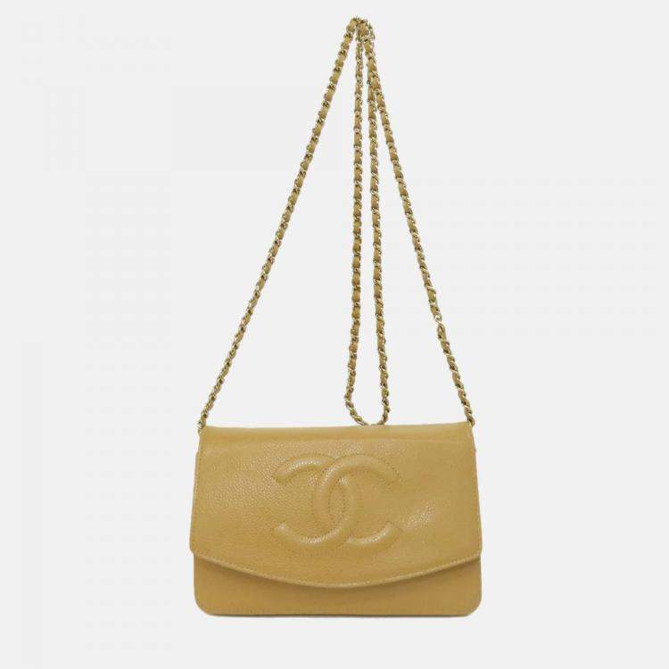 Pre Owned Chanel Caviar Skin Coco Mark Long Chain Wallet