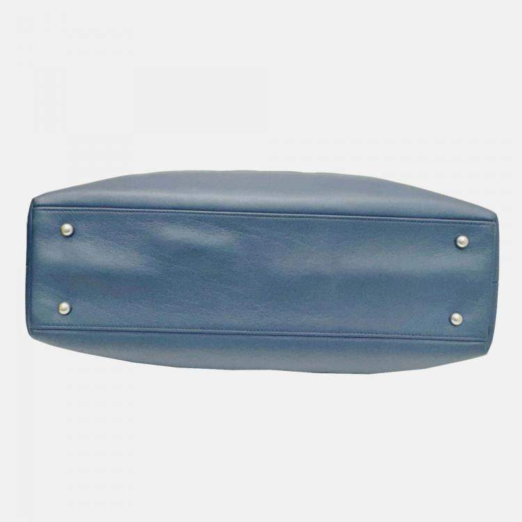 Pre Owned Chanel Navy Leather Matelasse Tote Bag Chain