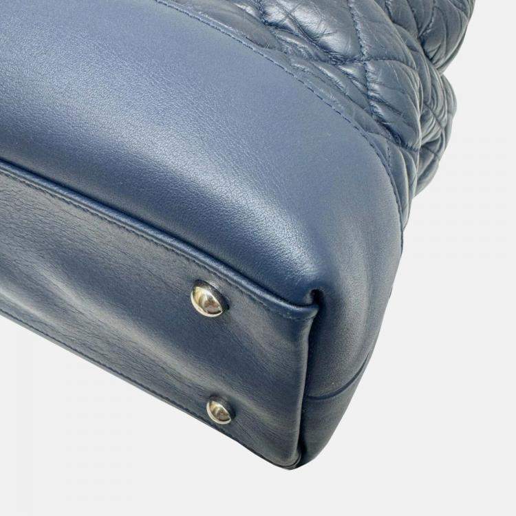 Pre Owned Chanel Navy Leather Matelasse Tote Bag Chain