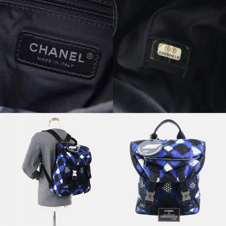 Pre Owned Chanel Nylon Black x Blue White Airline Backpack