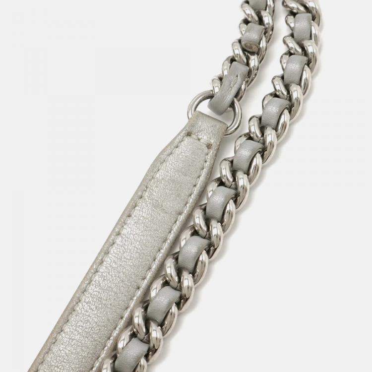 Pre Owned Chanel Silver Fabric Leather Pour Toe Glitter Coco Mark Chain Shoulder Bag