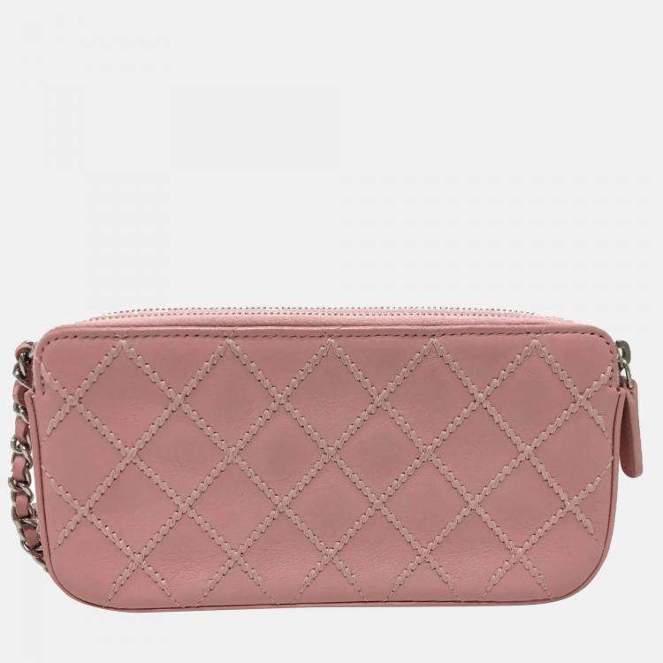 Pre Owned Chanel Pink CC Mark Chain Wallet Long Wallet