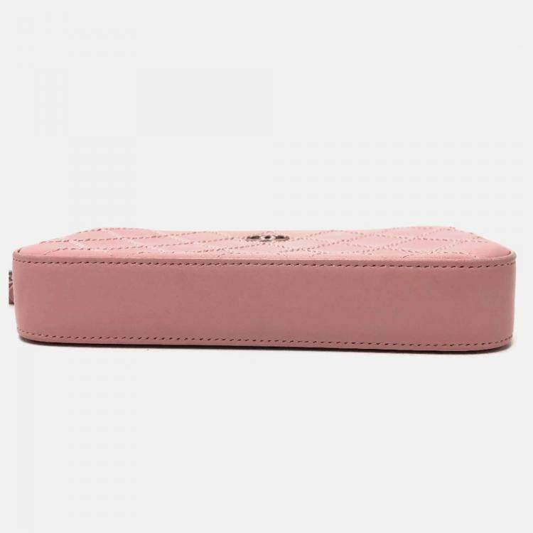Pre Owned Chanel Pink CC Mark Chain Wallet Long Wallet
