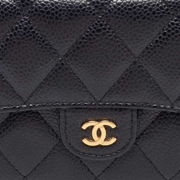 Pre Owned Chanel Black Caviar Quilted Leather Classic Long Flap Wallet