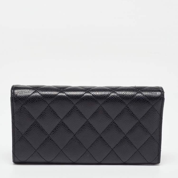 Pre Owned Chanel Black Caviar Quilted Leather Classic Long Flap Wallet