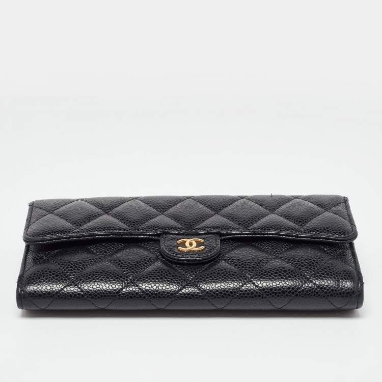 Pre Owned Chanel Black Caviar Quilted Leather Classic Long Flap Wallet