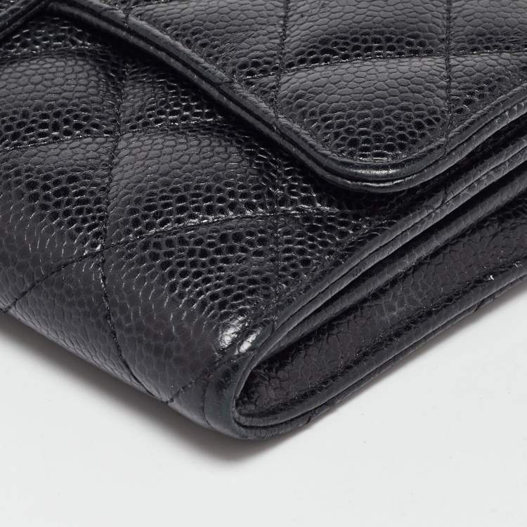 Pre Owned Chanel Black Caviar Quilted Leather Classic Long Flap Wallet