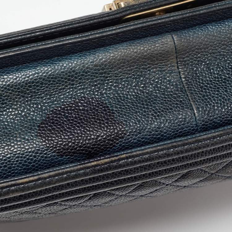 Pre Owned Chanel Navy Blue Quilted Caviar Leather New Medium Boy Flap Bag