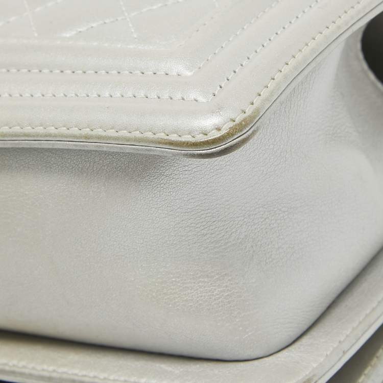 Pre Owned Chanel Grey Quilted Leather Mini Boy Flap Bag