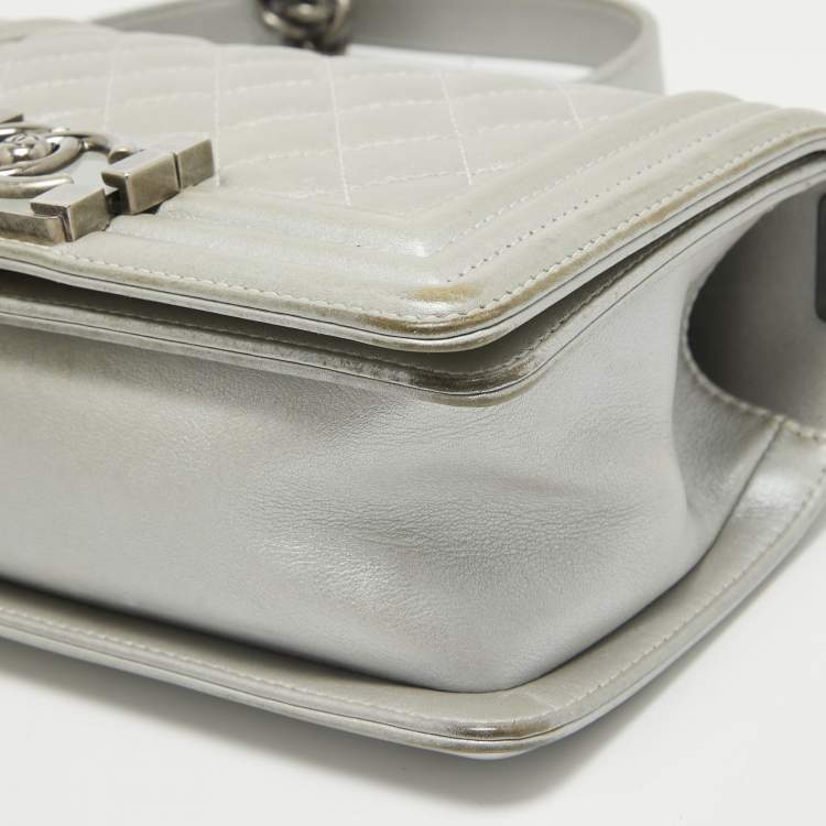 Pre Owned Chanel Grey Quilted Leather Mini Boy Flap Bag