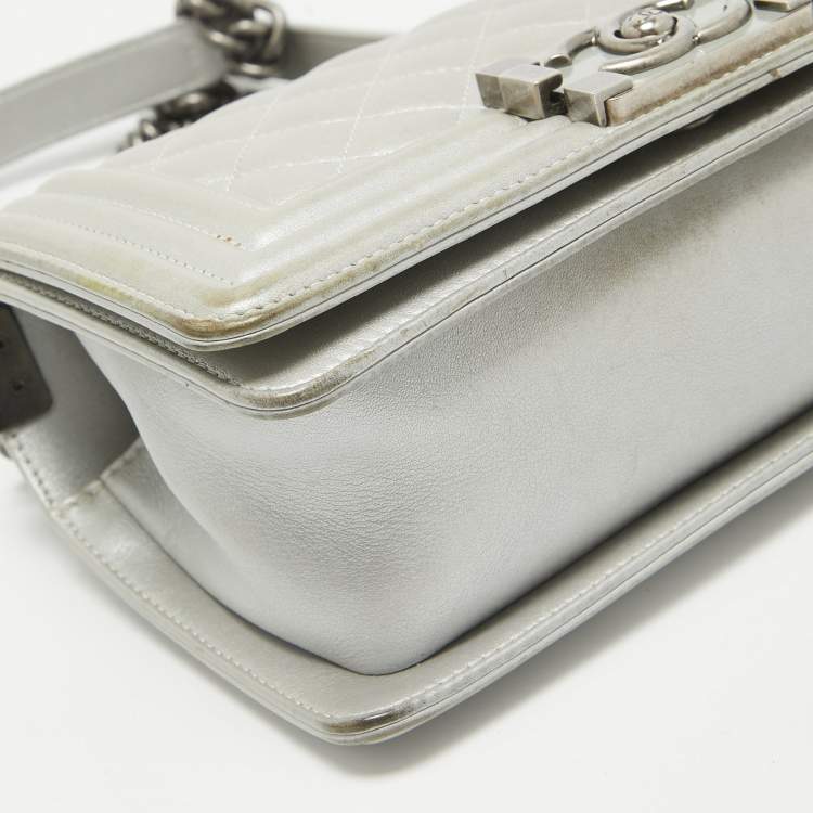 Pre Owned Chanel Grey Quilted Leather Mini Boy Flap Bag