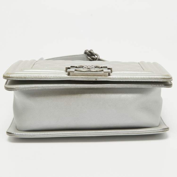 Pre Owned Chanel Grey Quilted Leather Mini Boy Flap Bag