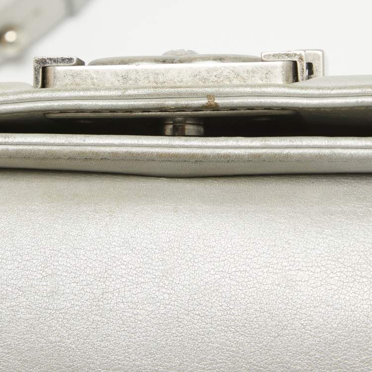 Pre Owned Chanel Grey Quilted Leather Mini Boy Flap Bag