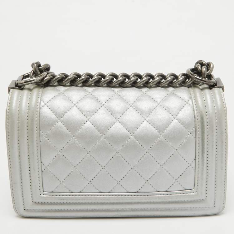Pre Owned Chanel Grey Quilted Leather Mini Boy Flap Bag