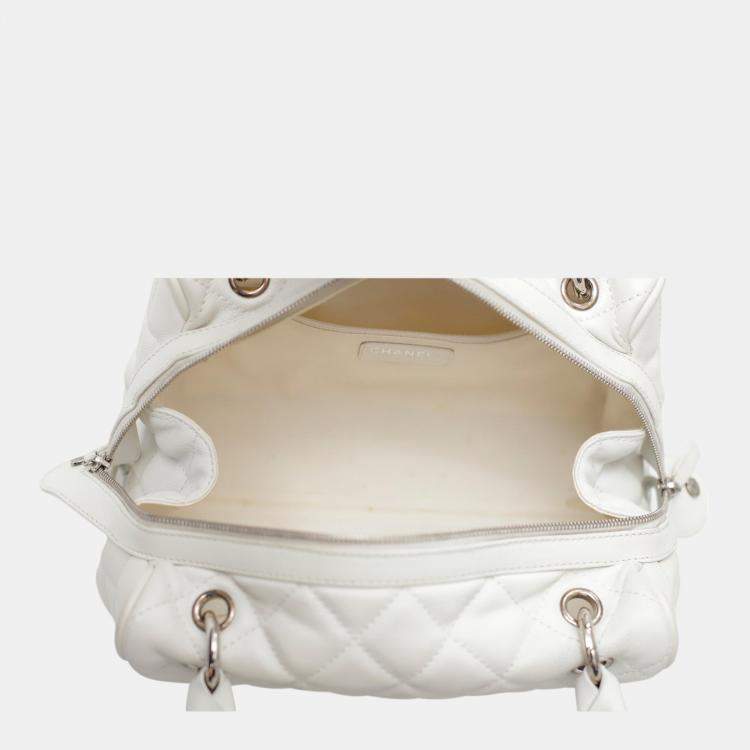 Pre Owned Chanel White Caviar Leather Timeless Bowler Shoulder Bag 