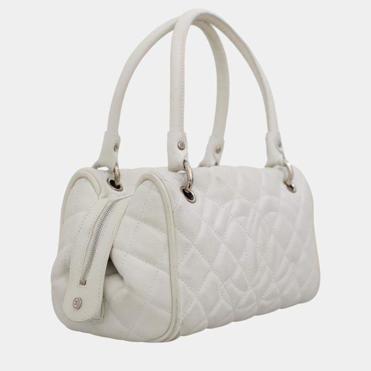 Pre Owned Chanel White Caviar Leather Timeless Bowler Shoulder Bag 