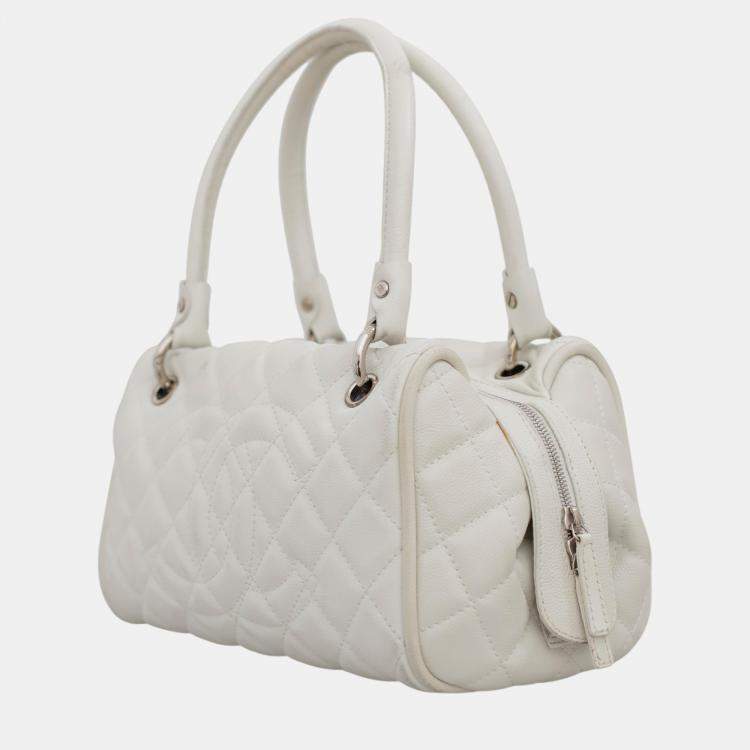 Pre Owned Chanel White Caviar Leather Timeless Bowler Shoulder Bag 