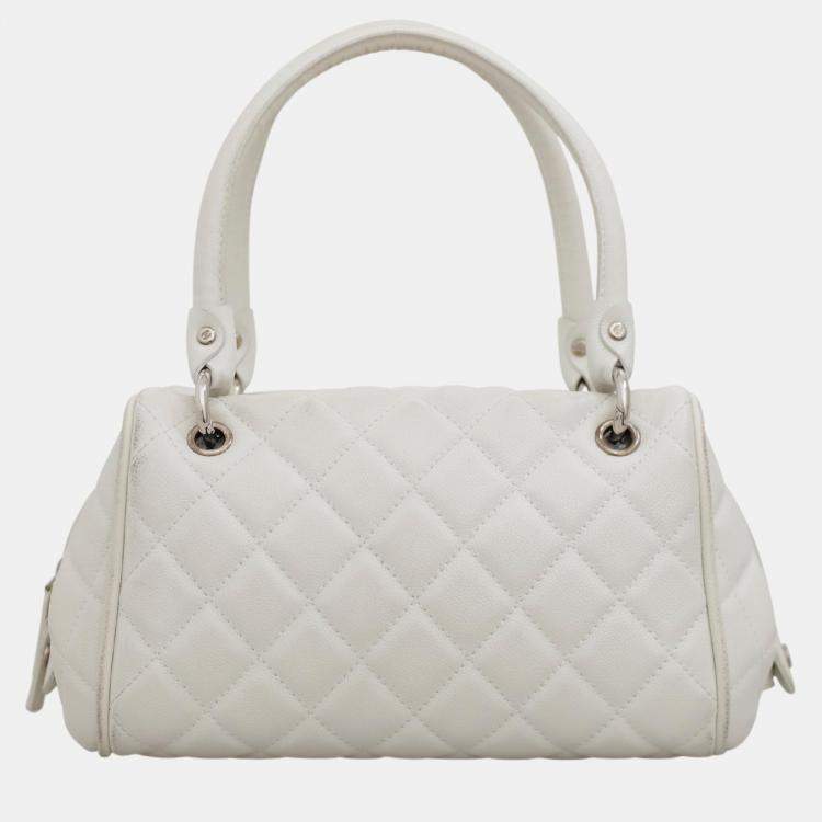Pre Owned Chanel White Caviar Leather Timeless Bowler Shoulder Bag 