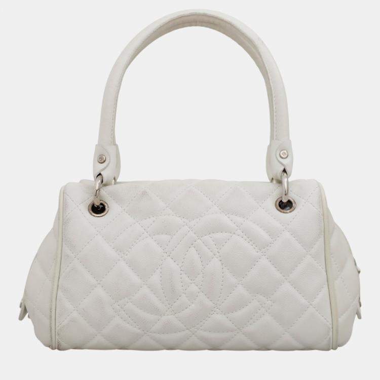 Pre Owned Chanel White Caviar Leather Timeless Bowler Shoulder Bag 