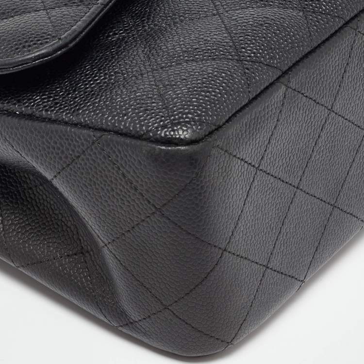 Pre Owned Chanel Black Caviar Quilted Leather Jumbo Classic Double Flap Bag