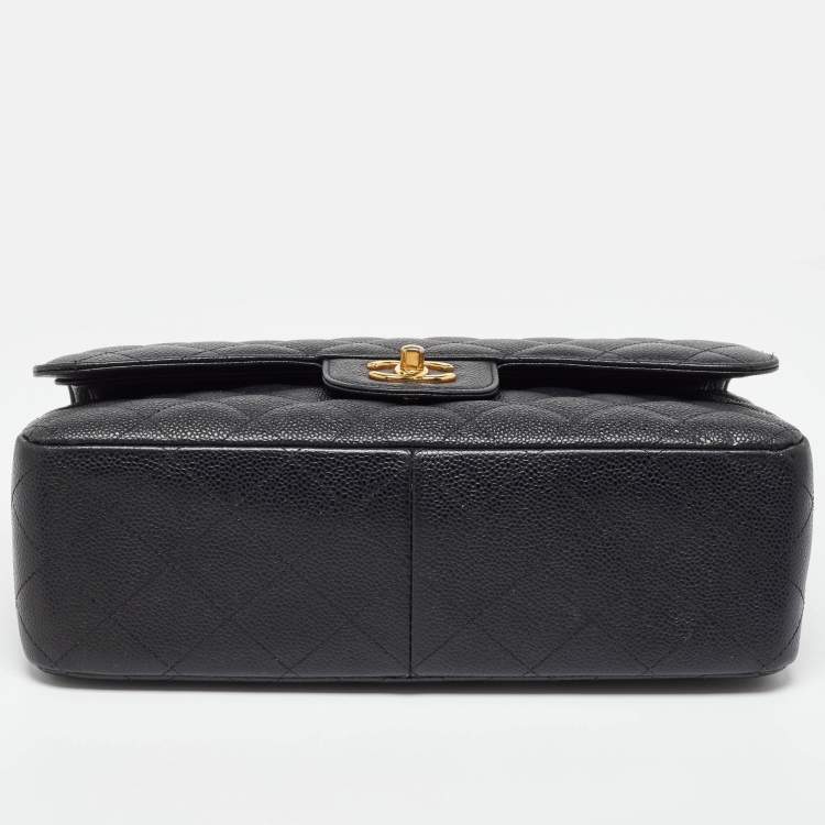 Pre Owned Chanel Black Caviar Quilted Leather Jumbo Classic Double Flap Bag