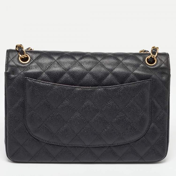 Pre Owned Chanel Black Caviar Quilted Leather Jumbo Classic Double Flap Bag