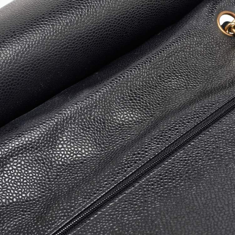 Pre Owned Chanel Black Caviar Quilted Leather Jumbo Classic Double Flap Bag