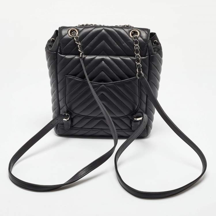Pre Owned Chanel Black Chevron Leather Urban Spirit Backpack