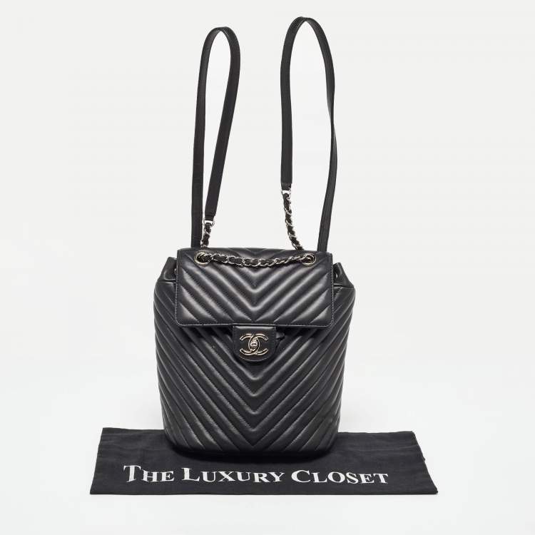 Pre Owned Chanel Black Chevron Leather Urban Spirit Backpack