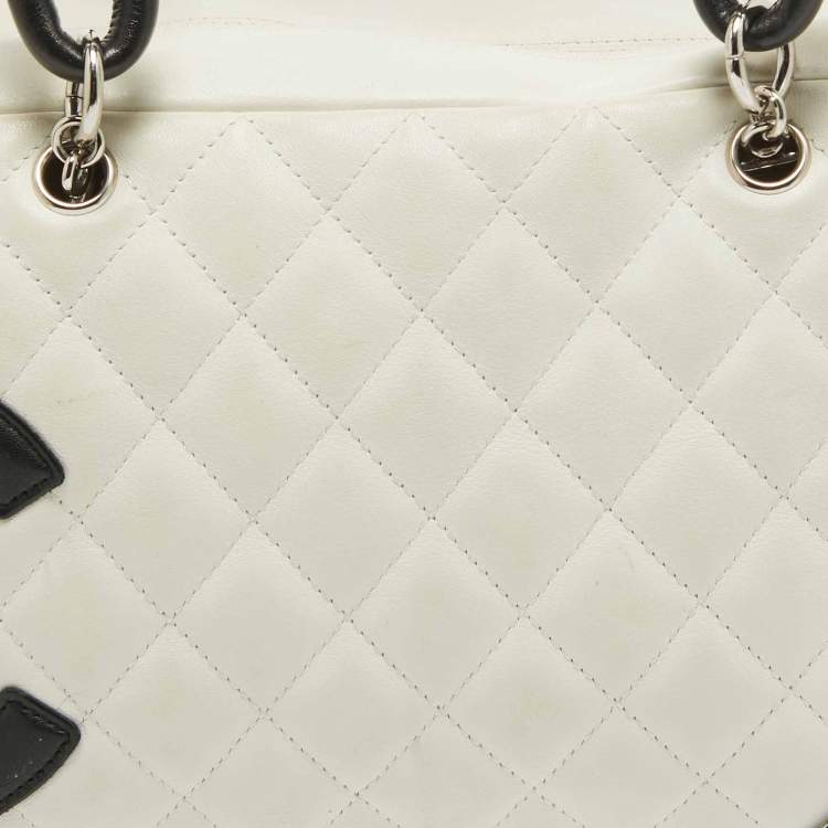 Pre Owned Chanel White/Black Quilted Leather Cambon Ligne Bowler Bag
