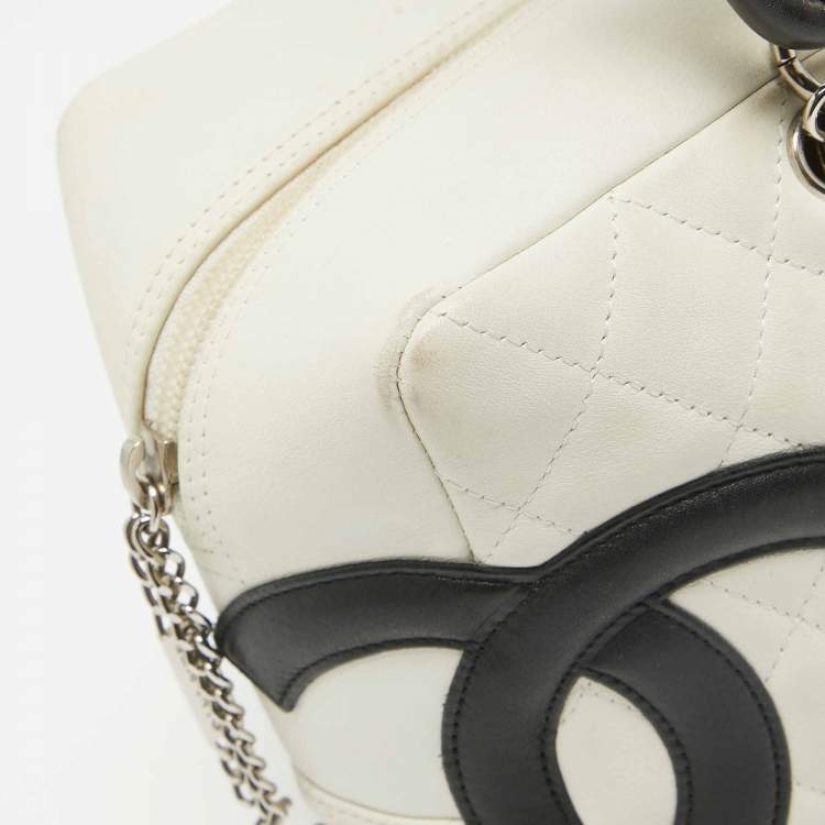 Pre Owned Chanel White/Black Quilted Leather Cambon Ligne Bowler Bag