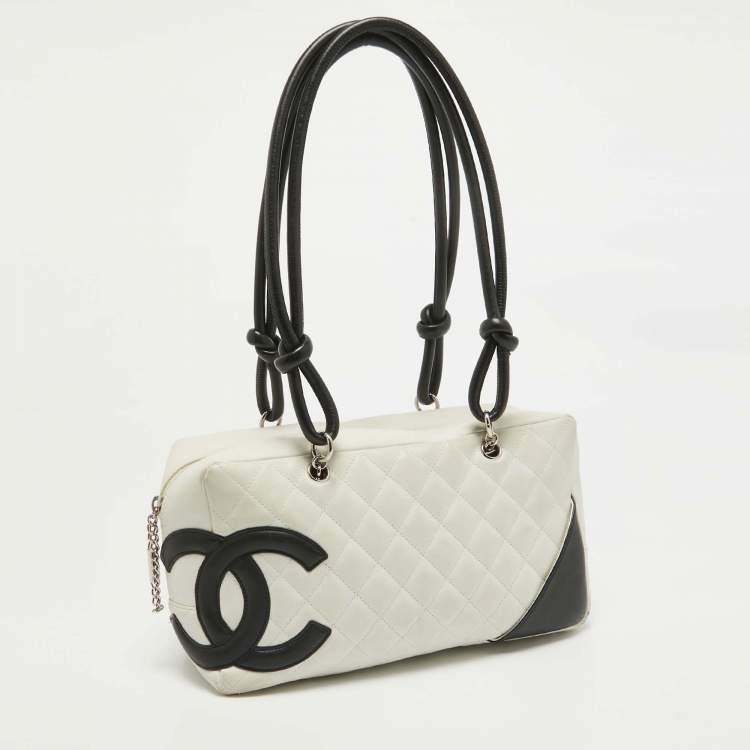 Pre Owned Chanel White/Black Quilted Leather Cambon Ligne Bowler Bag