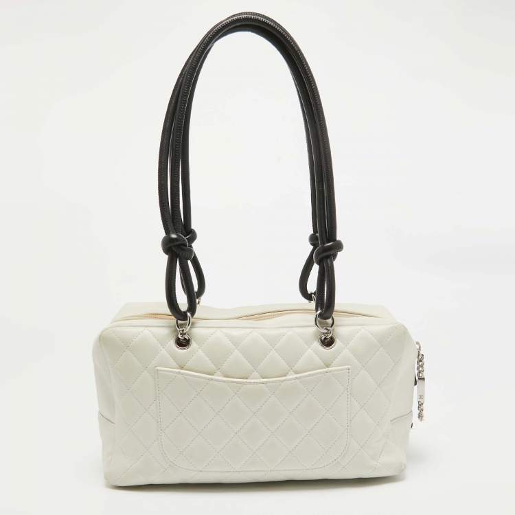 Pre Owned Chanel White/Black Quilted Leather Cambon Ligne Bowler Bag