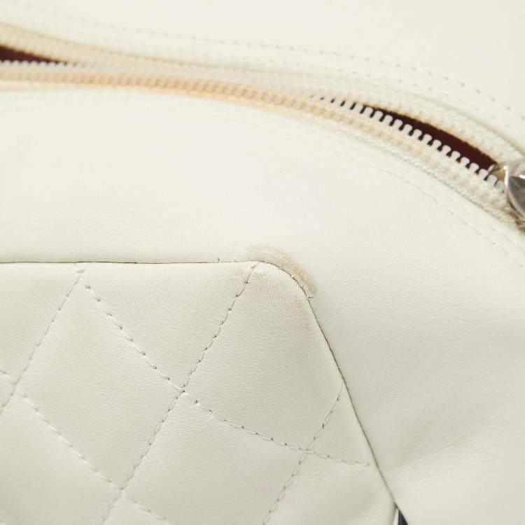 Pre Owned Chanel White/Black Quilted Leather Cambon Ligne Bowler Bag