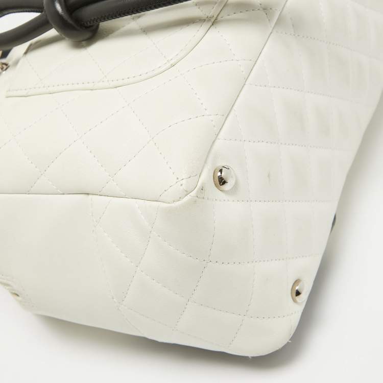 Pre Owned Chanel White/Black Quilted Leather Cambon Ligne Bowler Bag