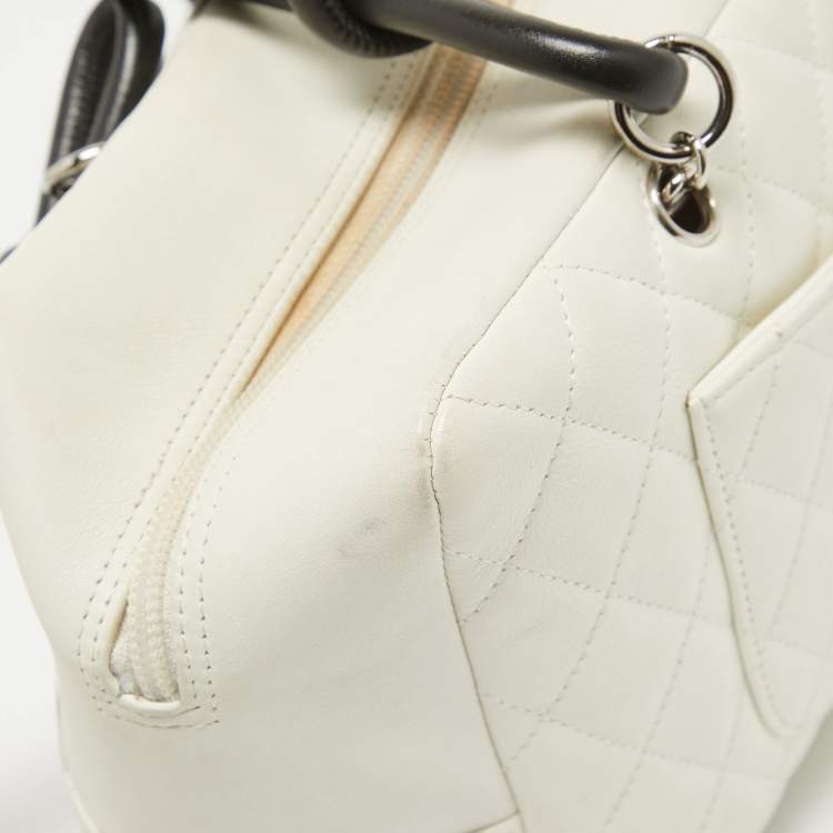 Pre Owned Chanel White/Black Quilted Leather Cambon Ligne Bowler Bag