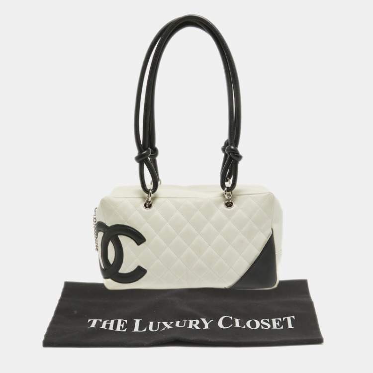 Pre Owned Chanel White/Black Quilted Leather Cambon Ligne Bowler Bag