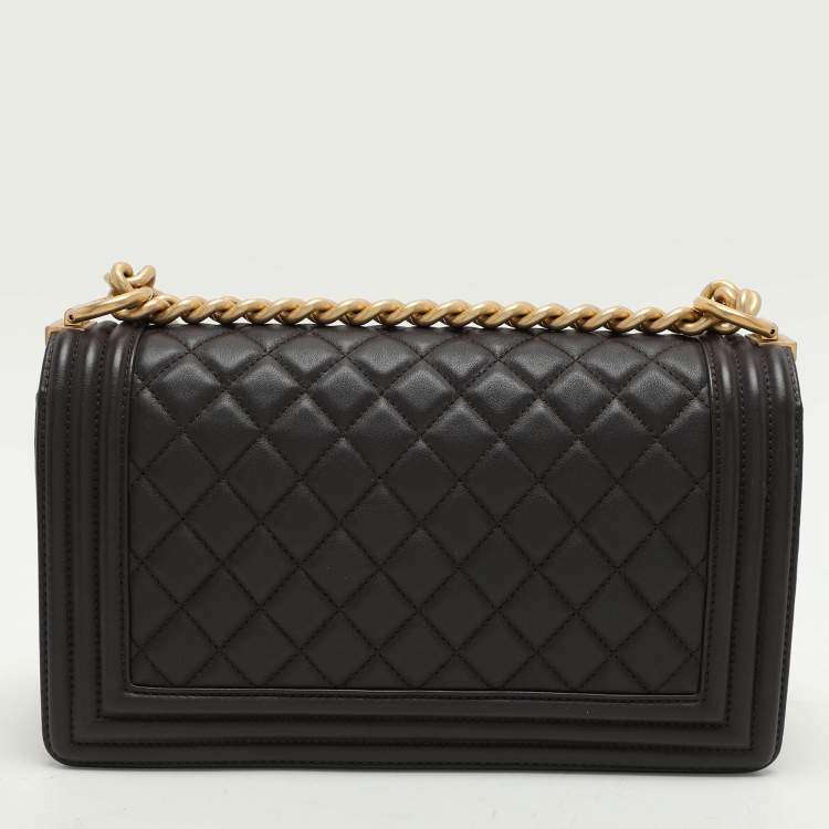 Pre Owned Chanel Brown Quilted Leather Medium Boy Bag