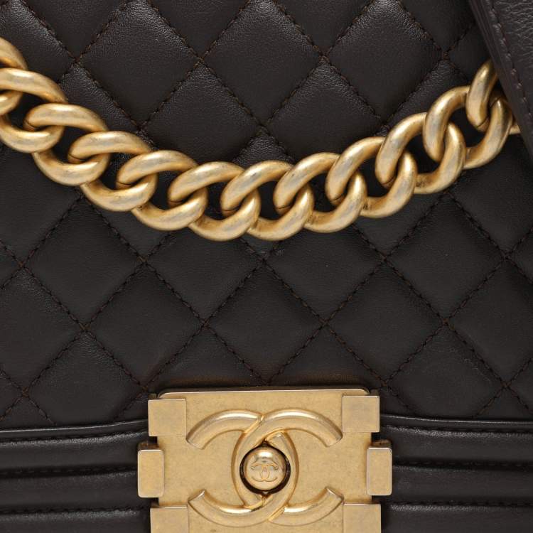 Pre Owned Chanel Brown Quilted Leather Medium Boy Bag