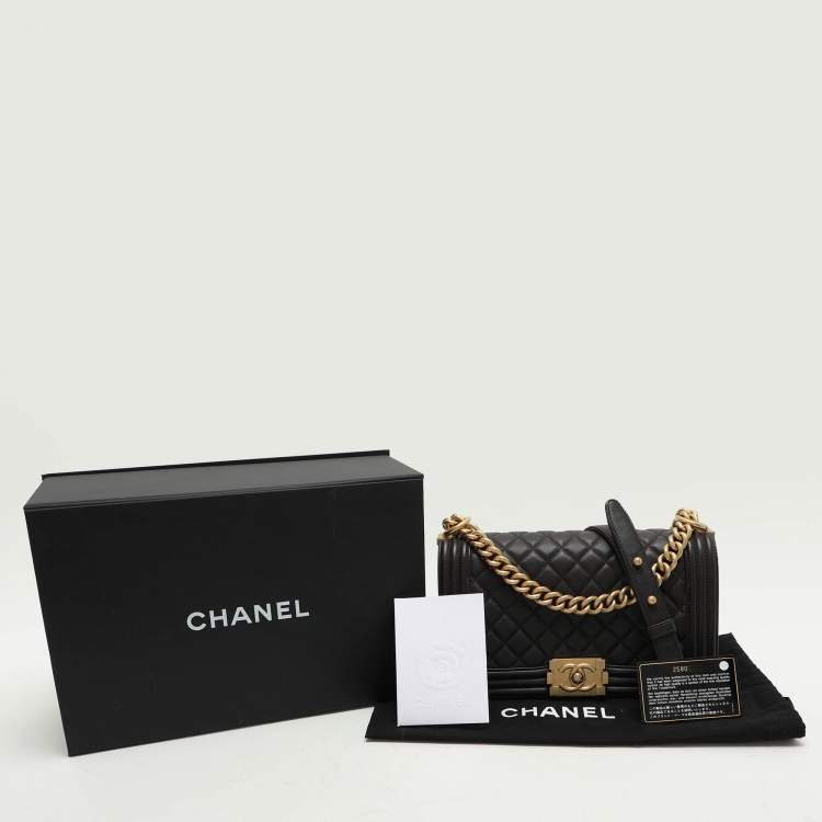 Pre Owned Chanel Brown Quilted Leather Medium Boy Bag