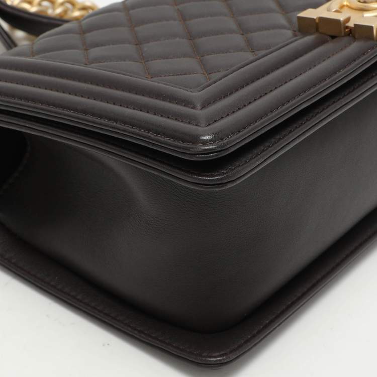 Pre Owned Chanel Brown Quilted Leather Medium Boy Bag