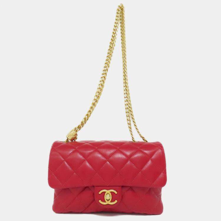 Pre Owned Chanel Lambskin Chain Shoulder Matelasse Bag