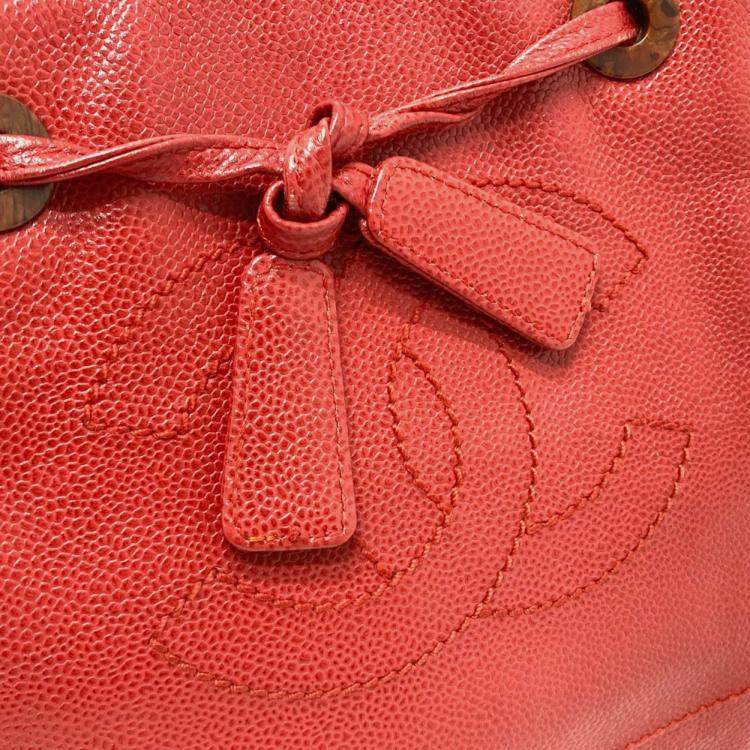 Pre Owned Chanel Red Cc Mark Bag Vintage Tote Bag
