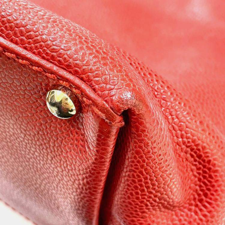 Pre Owned Chanel Red Cc Mark Bag Vintage Tote Bag