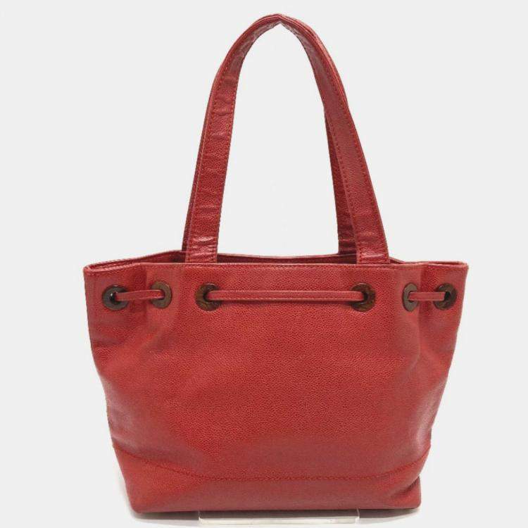 Pre Owned Chanel Red Cc Mark Bag Vintage Tote Bag