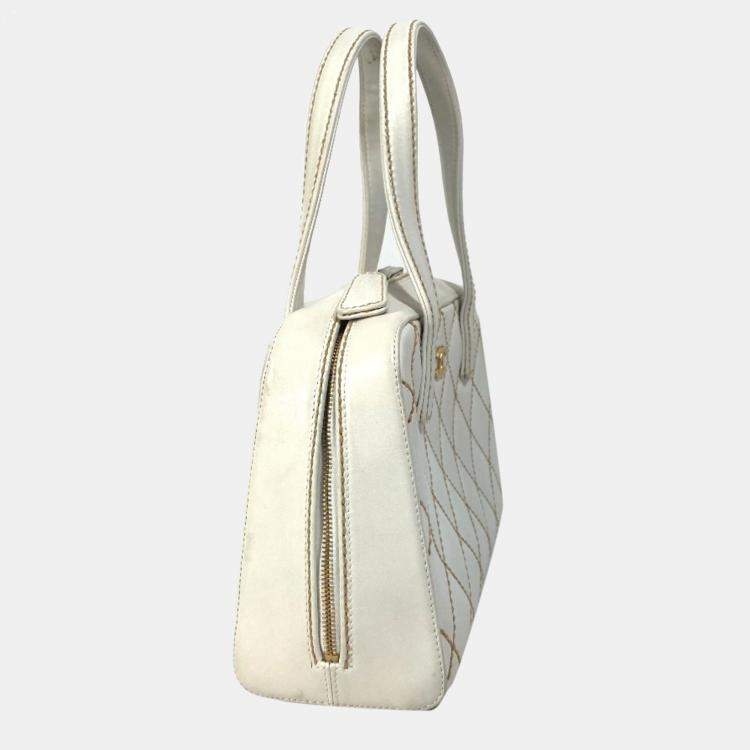 Pre Owned Chanel White Cc Mark Bag Vintage Mini Duffle Bag